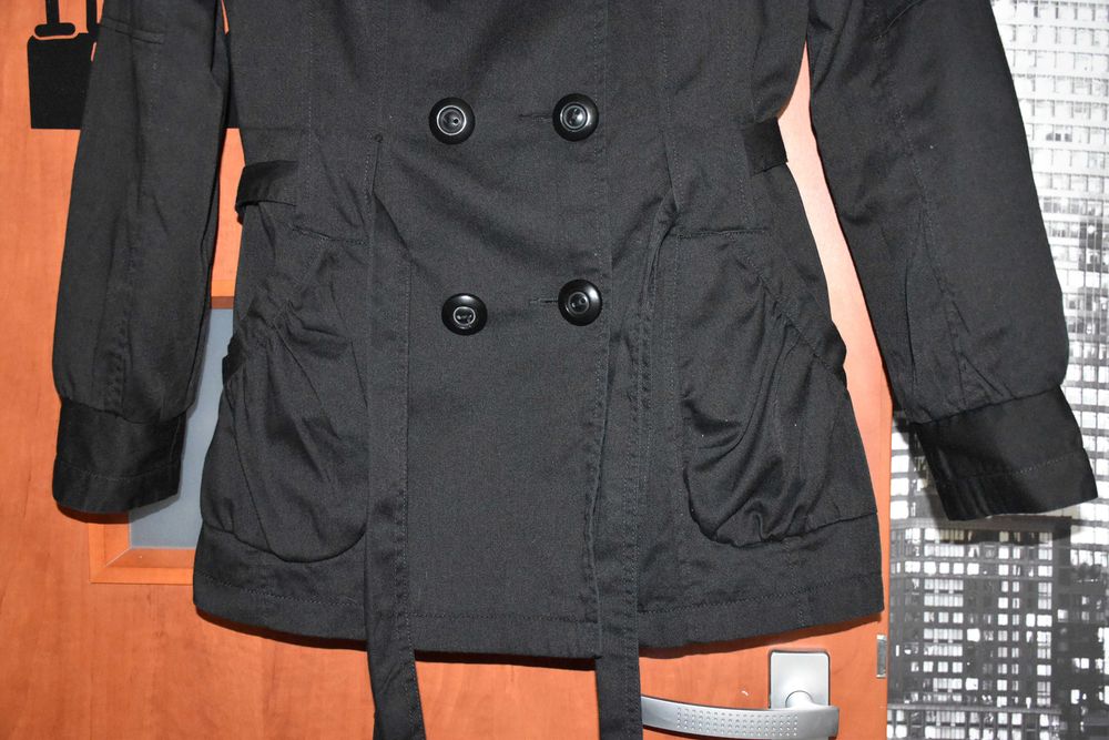 VERO MODA cienki bawełniany czarny płaszczyk,trencz roz M