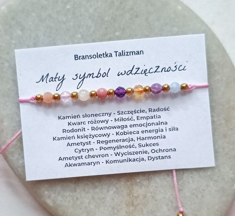 Bransoletka kamienie naturalne minerały mały symbol wdzięczności mix kamieni