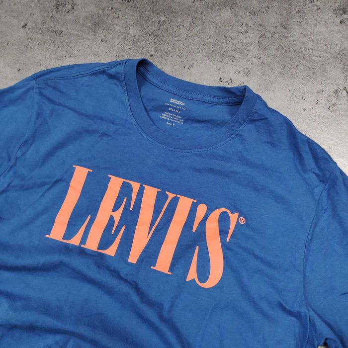 MĘSKA PREMIUM Koszulka Levis Niebieska Nadruk Bawełna Duże Logo