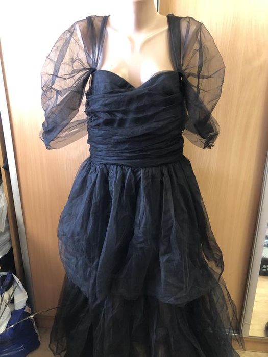 макси-платье lace & beads из тюля с открытыми плечами черное xl-xxl