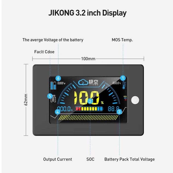 Комплект JKBMS JIKONG 200A. БМС 200А + Екран 3.2" + Клеми 200А. Комплект для збірки LiFePO4 акумурятора.