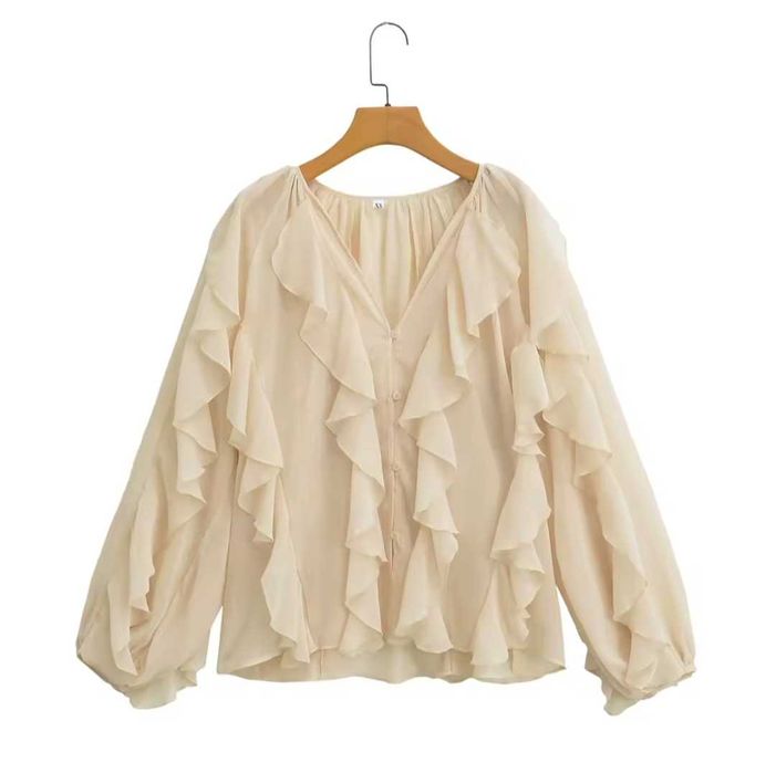 Багатошарова легка шифонова блуза з воланами, рюшами