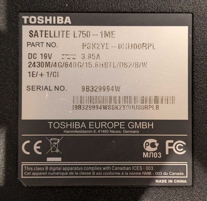 Toshiba L750-1ME