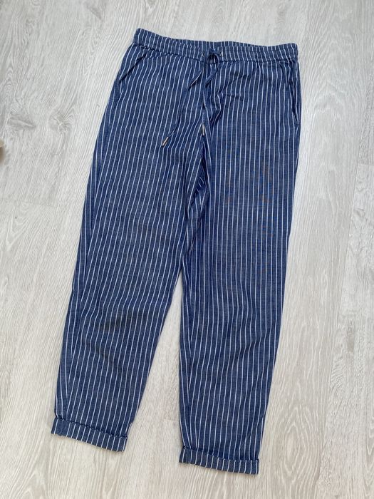 Spodnie H&M 34/36 S bawełniane letnie luźne w paski niebieskie