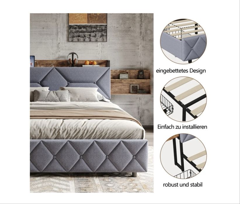 Cama de Casal estofada moderna NOVA