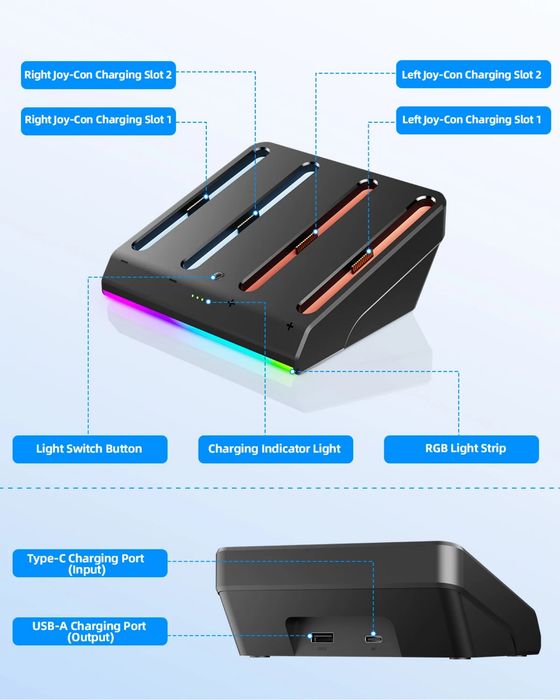 Dock de Carregamento RGB Nintendo Switch 2 – 4 Joy-Cons Novo!