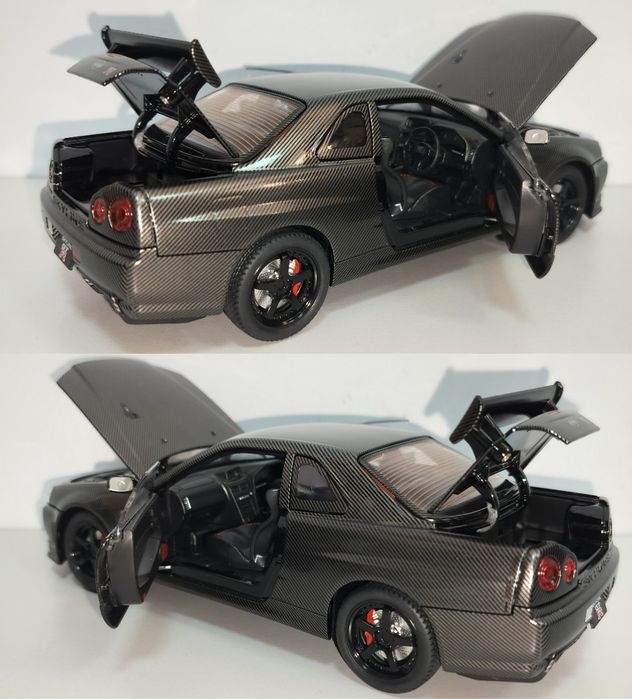 Nissan Skyline GT-R R34 Carbon модель 1:24 Jinlifang Металл звук свет