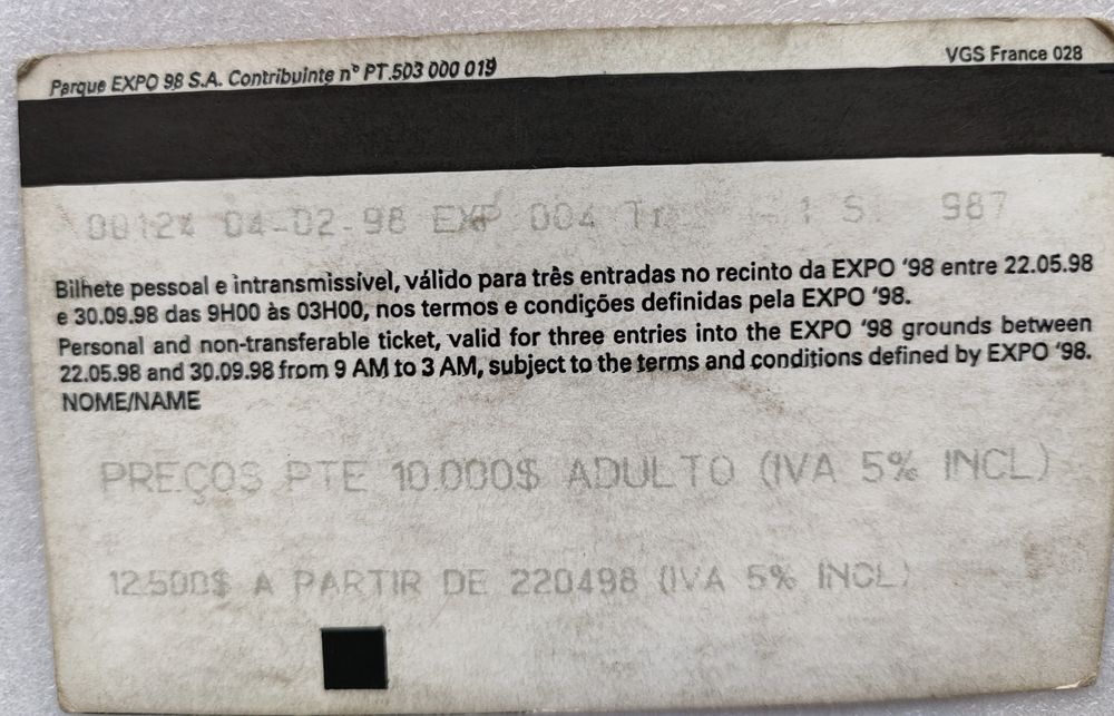 Bilhete 3 dias expo 98