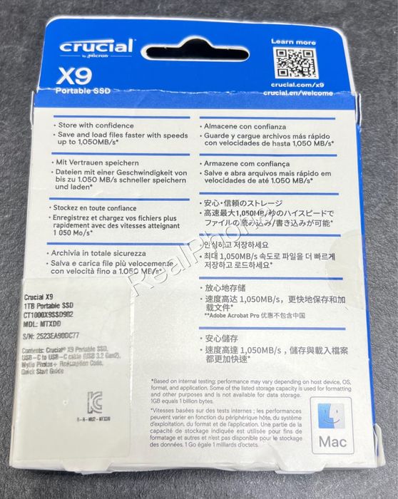 Зовнішній накопичувач Crucial X9 1TB Portable SSD Black