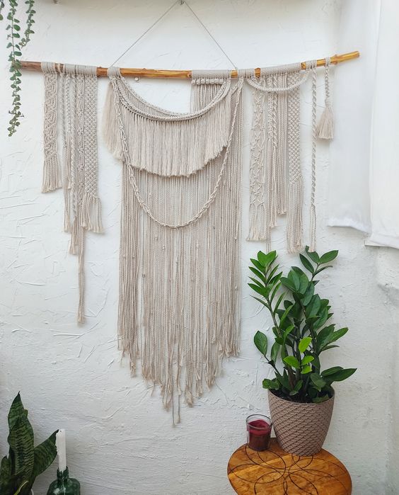 Макраме бохо декор, макраме панно, кашпо, дзеркало, годинник, полиця