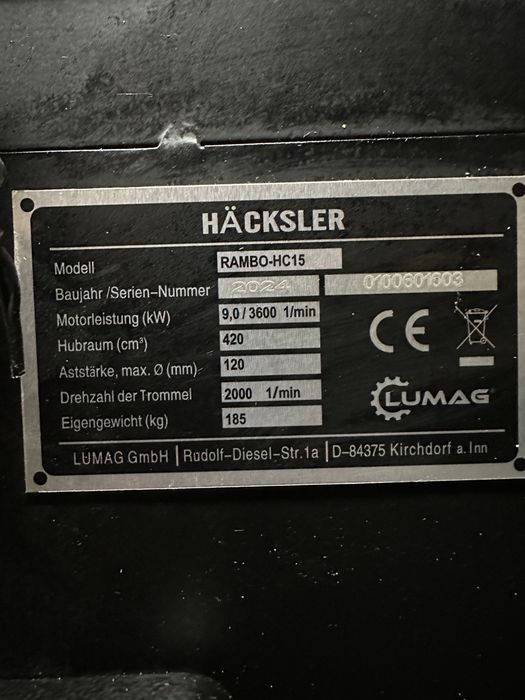 Rębak Rozdrabniacz do Drewna Lumag Hc15 ! Lumag Niemiecka produkcja!