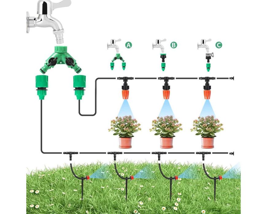System nawadniania ogrodu 50m 201 elementów zraszacze kropelkowe
