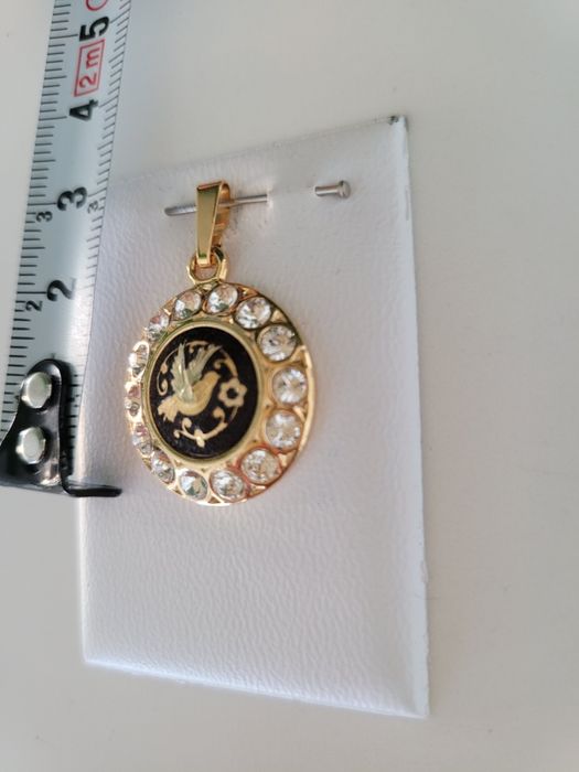 Medalion zawieszka  Toledo damasceński ptaszek Kryształki piękny nowy