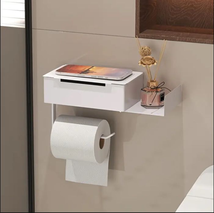 Настінний металевий тримач для туалетного паперу з полицею