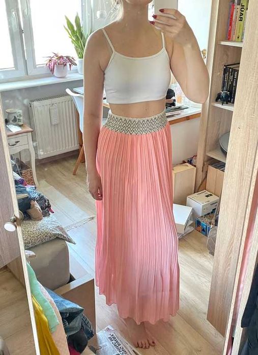 Różowa morelowa spódnica maxi taniec brzucha belly dance skirt