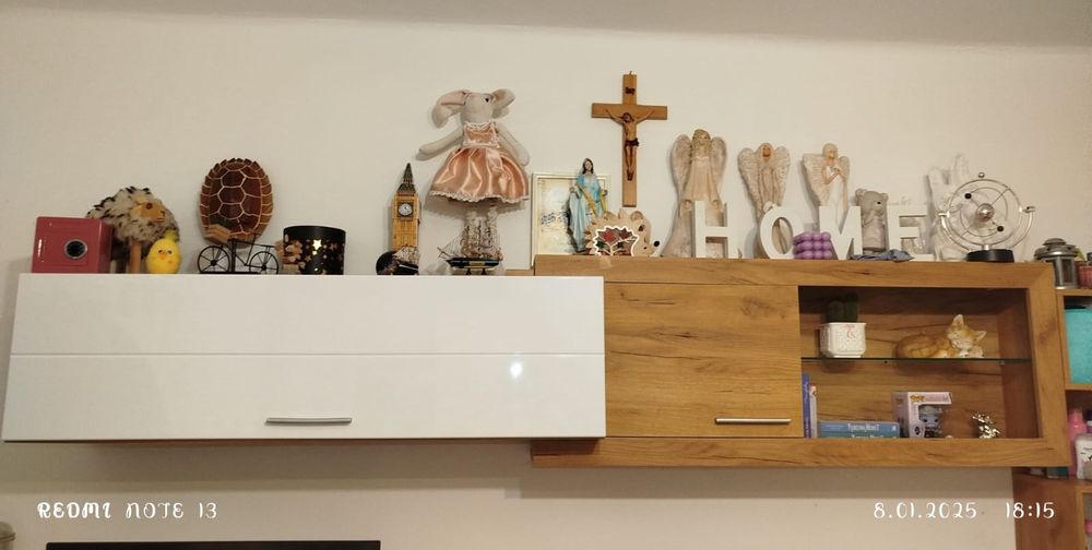 Meblościanka biały połysk z drewnem