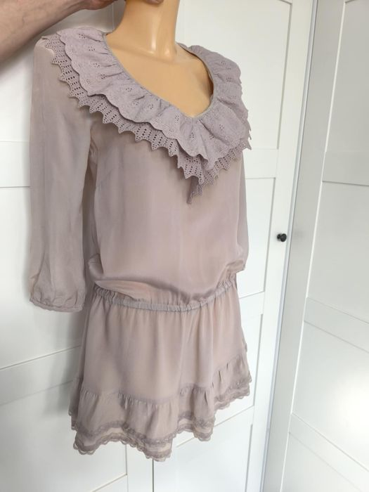 Sukienka krótka długi rękaw lekka silk cotton boho 10 M 38 Warehouse
