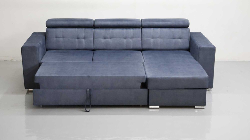 TGR NAROŻNIK funkcja spania pojemnik regulowane zagłówk niebieskoszary