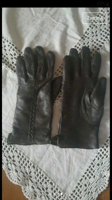 Rekawiczki skórzane- ciemny brąz.
