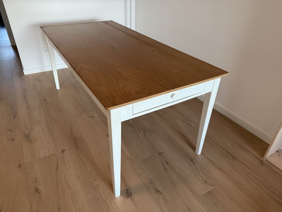 Conjunto Mesa de Jantar Madeira Maciça + 6 Cadeiras Estilo Industrial