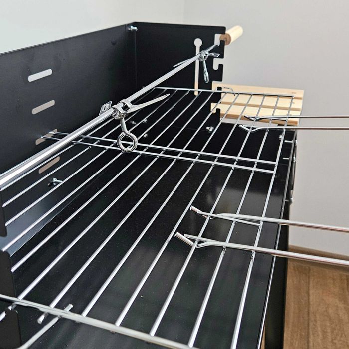 GRILL Węglowy Ogrodowy Na Kółkach Regulowany Rożen BBQ Ruszt 50 x 24cm