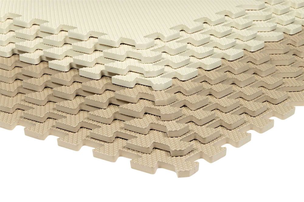 Mata pod sprzęt do ćwiczeń puzzle 6 sztuk Beżowo/Biała KRA