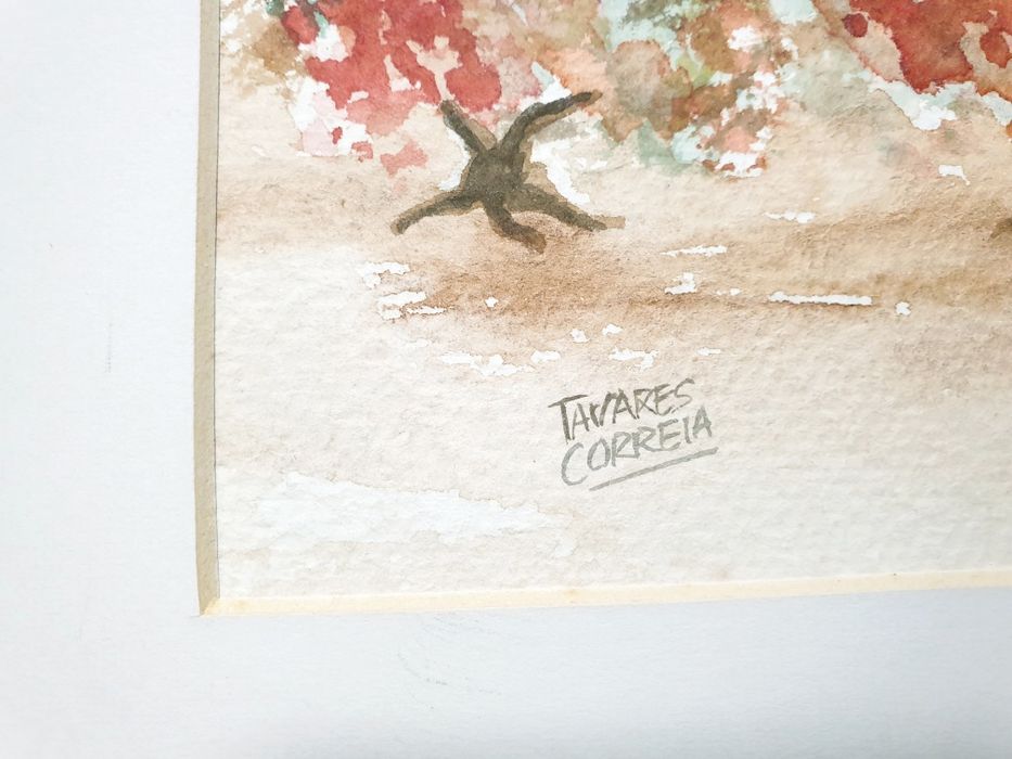 Mestre José Tavares Correia - Paisagem aquarela assinada