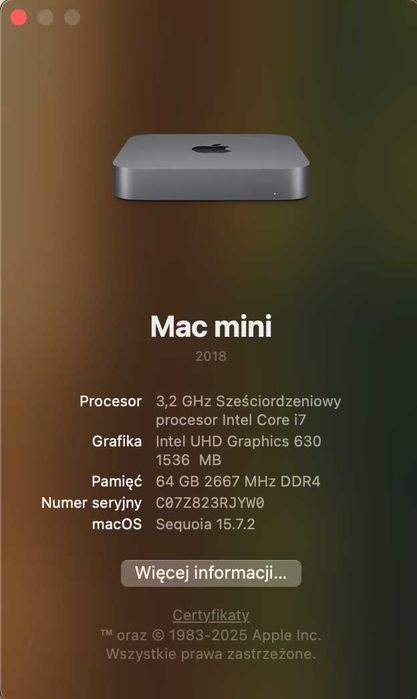Mac Mini i7 64GB 512 SSD + HUB USB-C