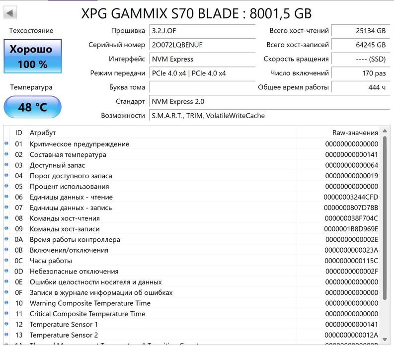 8TB Nmwe PCIe 4.0 Adata XPG GAMMIX S70 BLADE