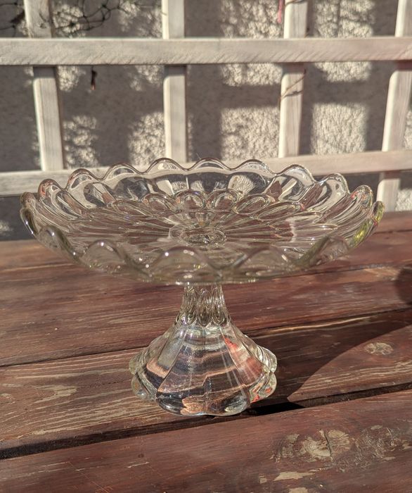 Mała szklana patera na nóżce vintage PRL