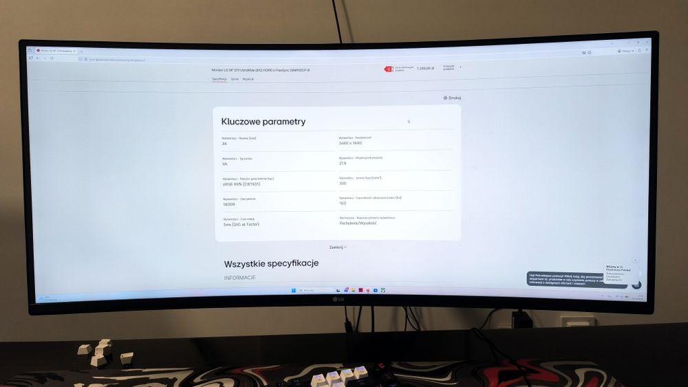 Monitor LG 160Hz 34 cale/86cm+dodatkowo uchwyt ścienny za dodatkową op
