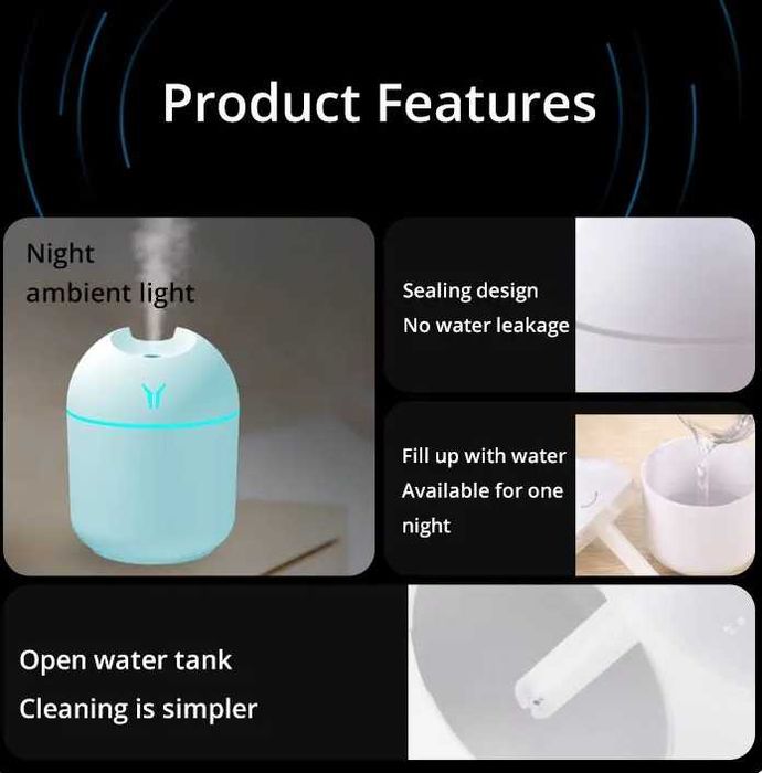 Humidificador de ar ultrassônico 250ml USB difusor de óleos essencial NOVO