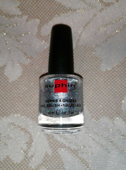 Лак для ногтей Sophin 374 Glamour 12ml серебро с яркими блестками