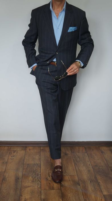 Garnitur Tommy Hilfiger Wełna Rozmiar 25 (M) Granatowy Krata Fit