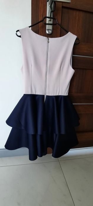 Sukienka granatowa 36, falbany wesele