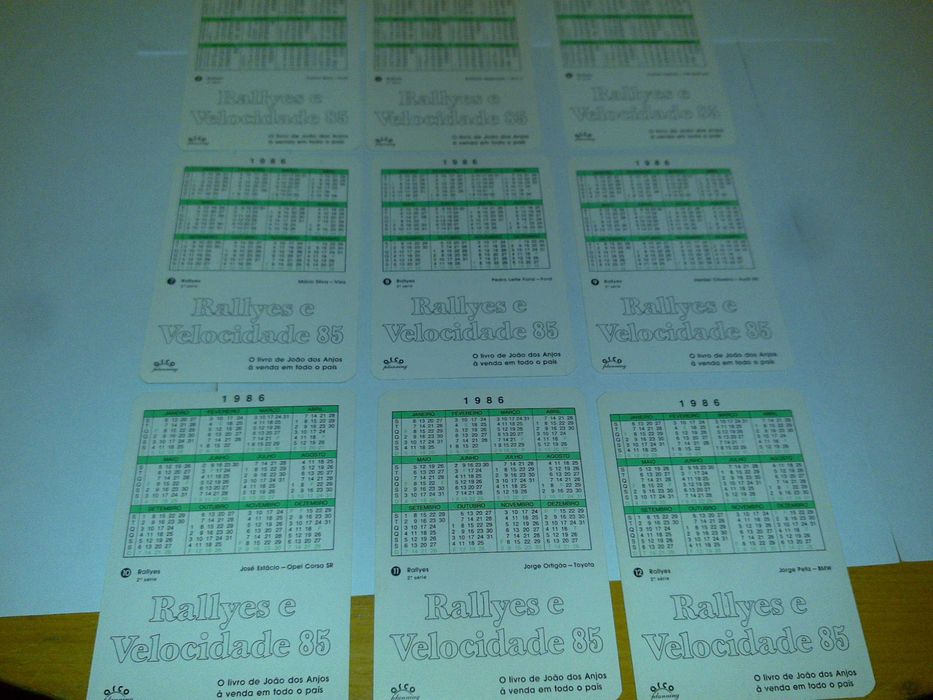 rallyes e velocidade 85-2ªsérie (12 calendários) coleção completa 1986
