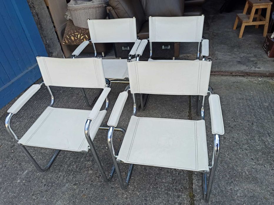 Krzesła Thonet , Bauhaus - biała skóra , chrom - 4 szt.