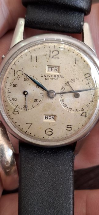 Relogio universal geneve peca boa rara anos 40 modelo militar caixa aco 32.5