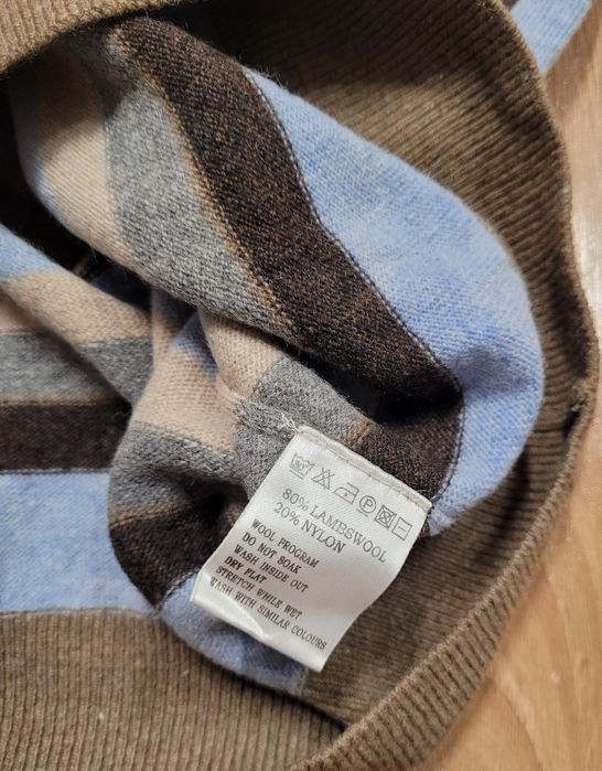 Sweter męski paski ciepły z wełny jagnięcej Black Blue  roz XXL