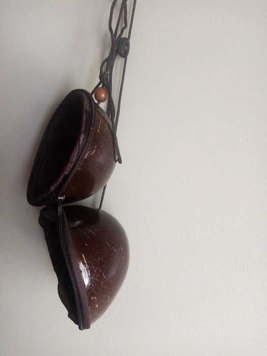 Bolsa em casca de  Côco envernizado.