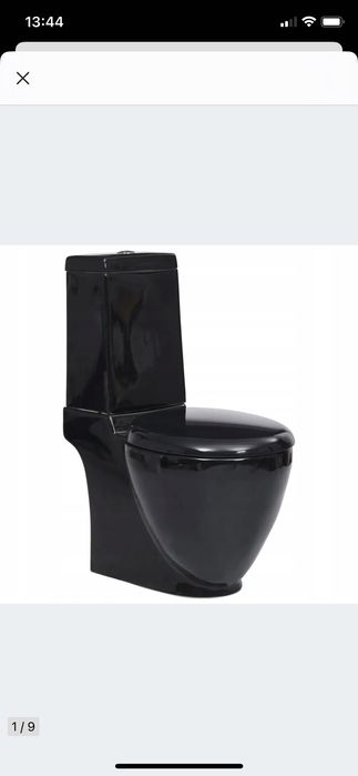 Ceramiczna toaleta ze spłuczką, okrągła, odpływ pionowy, czarna