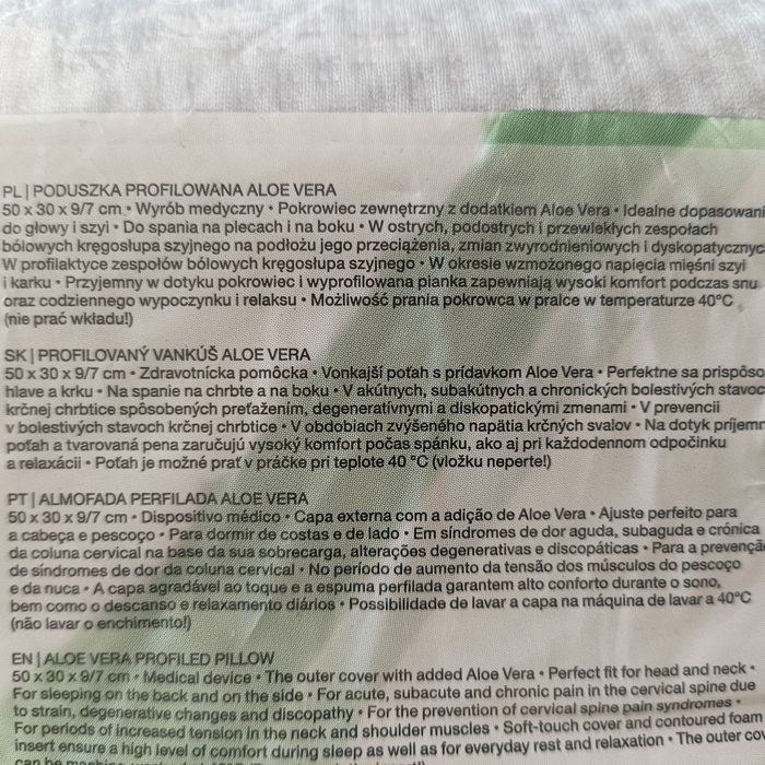 Nowa poduszka profilowa z dodatkiem aloe vera