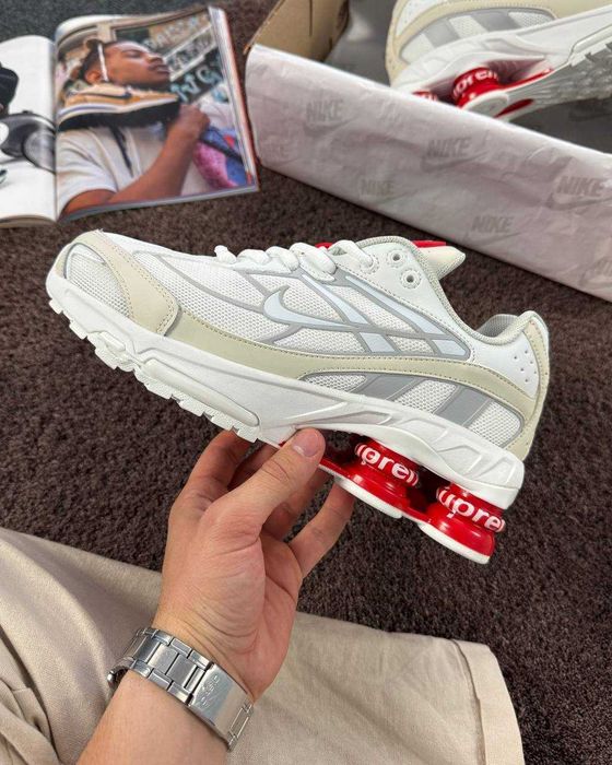 Нові Кросівки Nike Shox Ride 2 SP x Supreme White Red (41-46) Шокси білі червоні