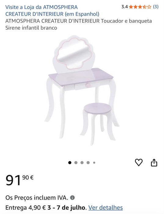 ATMOSPHERA CREATEUR D'INTERIEUR Toucador e banqueta Sirene infantil branco