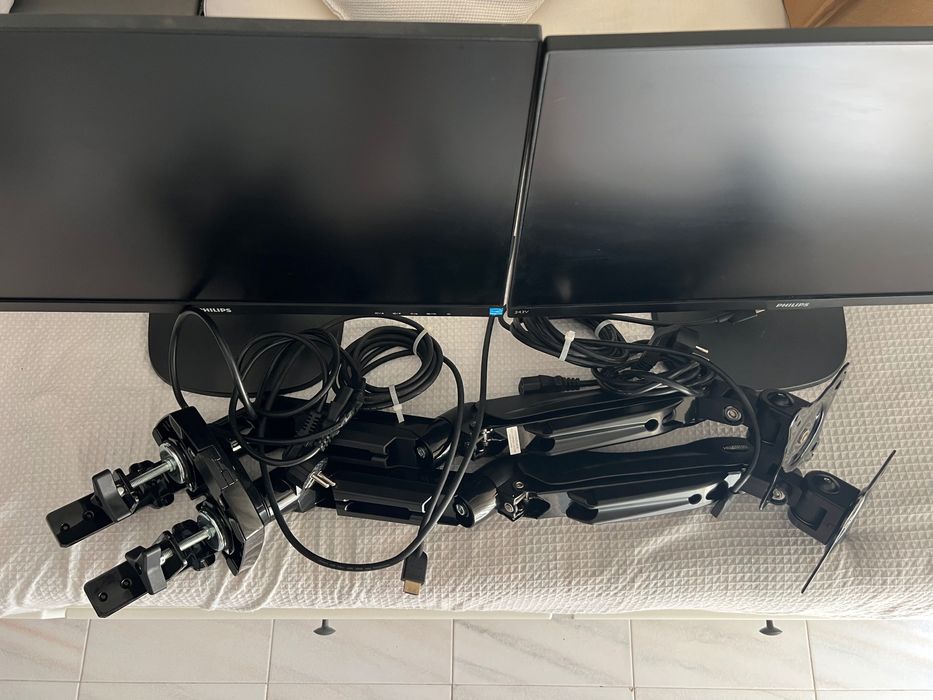 Pack completo: 2 Monitores Philips 24” Full HD + Suporte duplo HUANUO