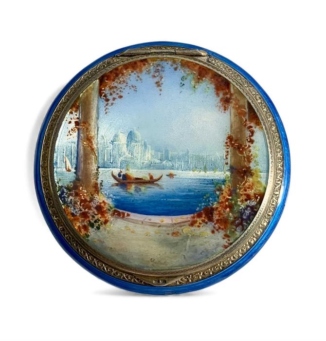 Srebrna Puderniczka Emalia Gilosz Srebro