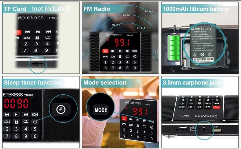 Rádio FM Retekess Tr602 Bluetooth MP3 Bateria recarregável *Novo