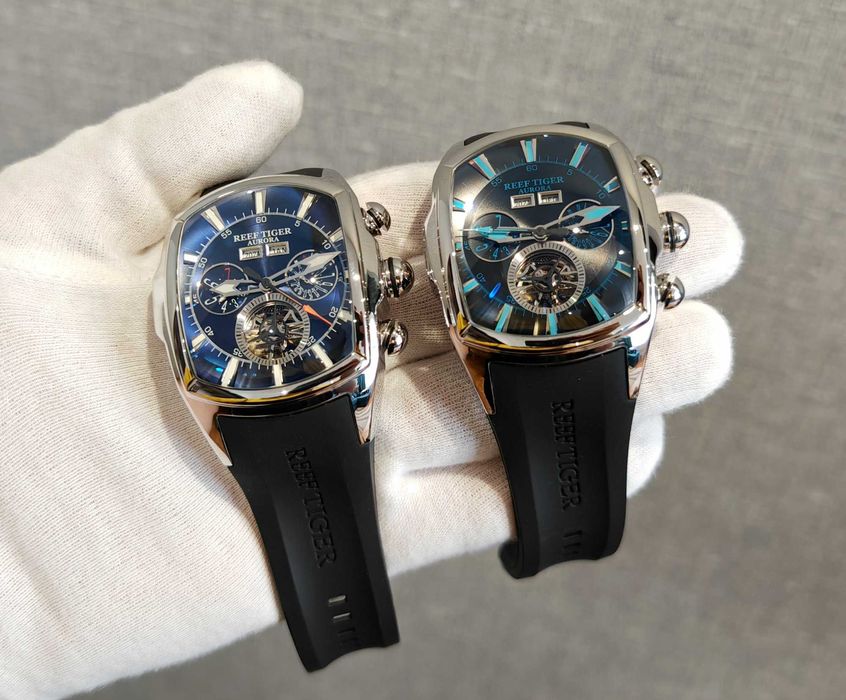 Чоловічий годинник Reef Tiger Aurora Tank 2 Automatic Blue 100m Крупні