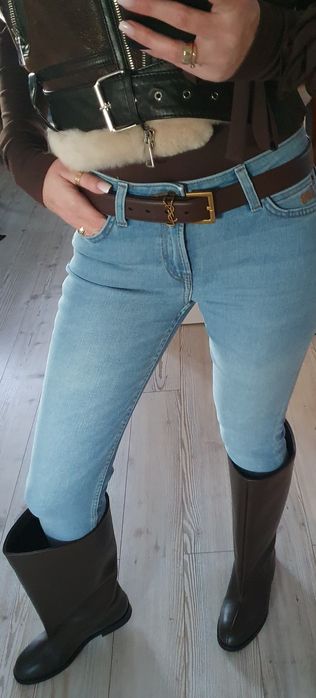 Pasek brązowy ysl czekolada skóra naturalna licowa nowy