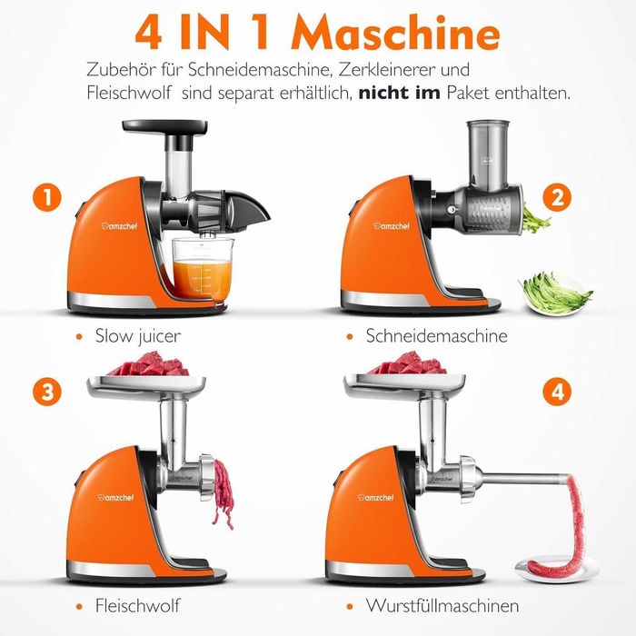 соковижималка AMZCHEF ZM5003, нержавіюча сталь, помаранч
